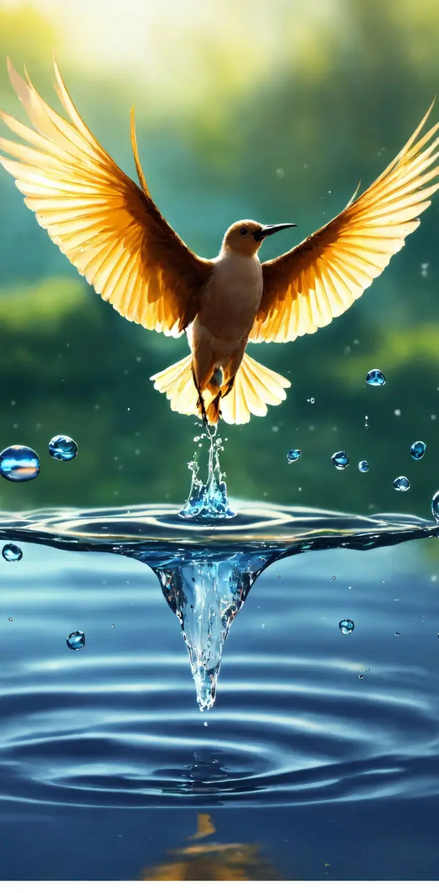 A bird flying on the water.