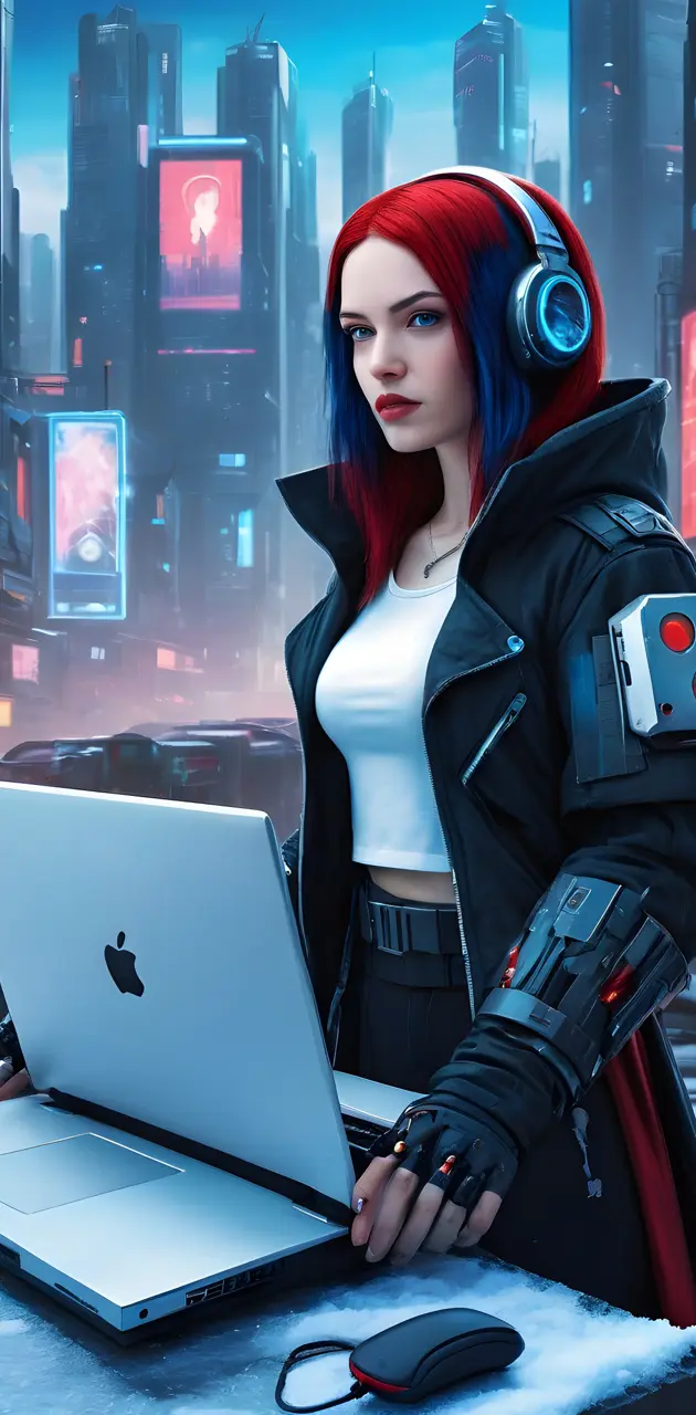 Cyberpunk Snow White With Red Hair