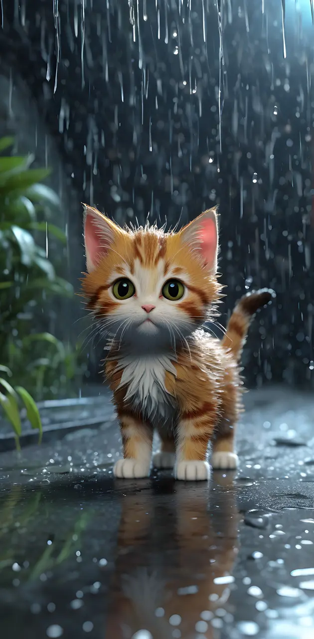 a cat standing on a wet surface