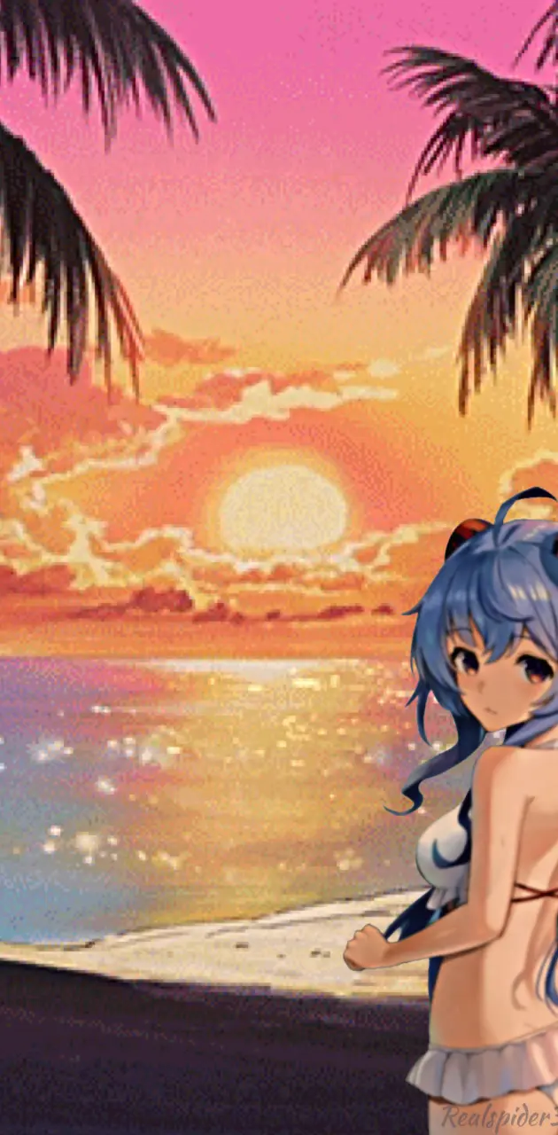 Anime girl at beach 