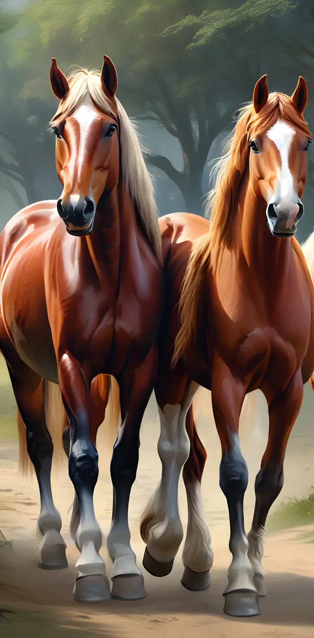 Two horses standing next to eachothet