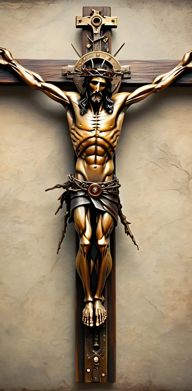 Steam Punk, Jesus Christ on a cross, crown of thorns, crucified,