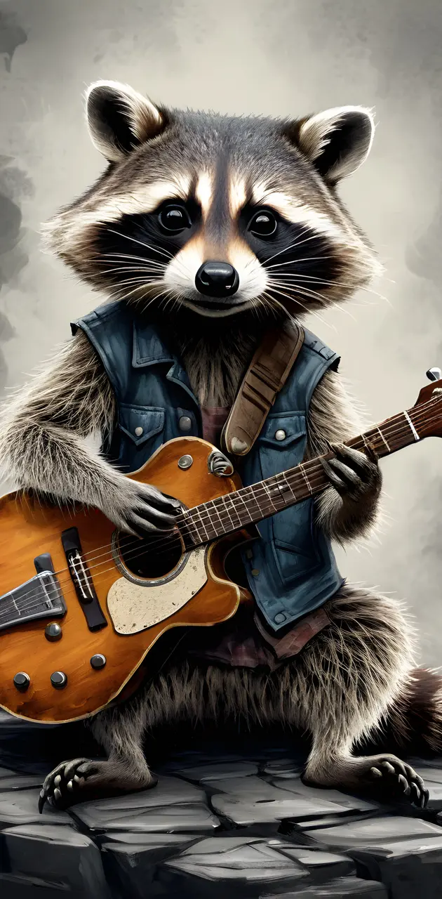raccoon playing a guitar