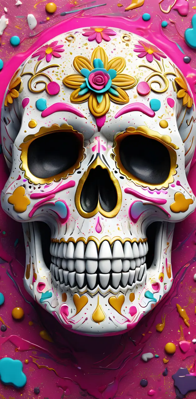 a skull with colorful dots