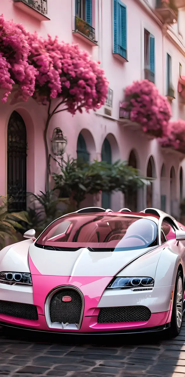 Pink and white Bugatti