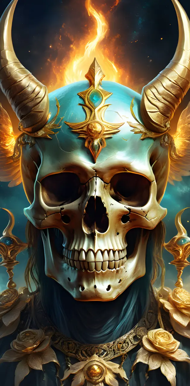 Skull demonio celeste y blanco fuego