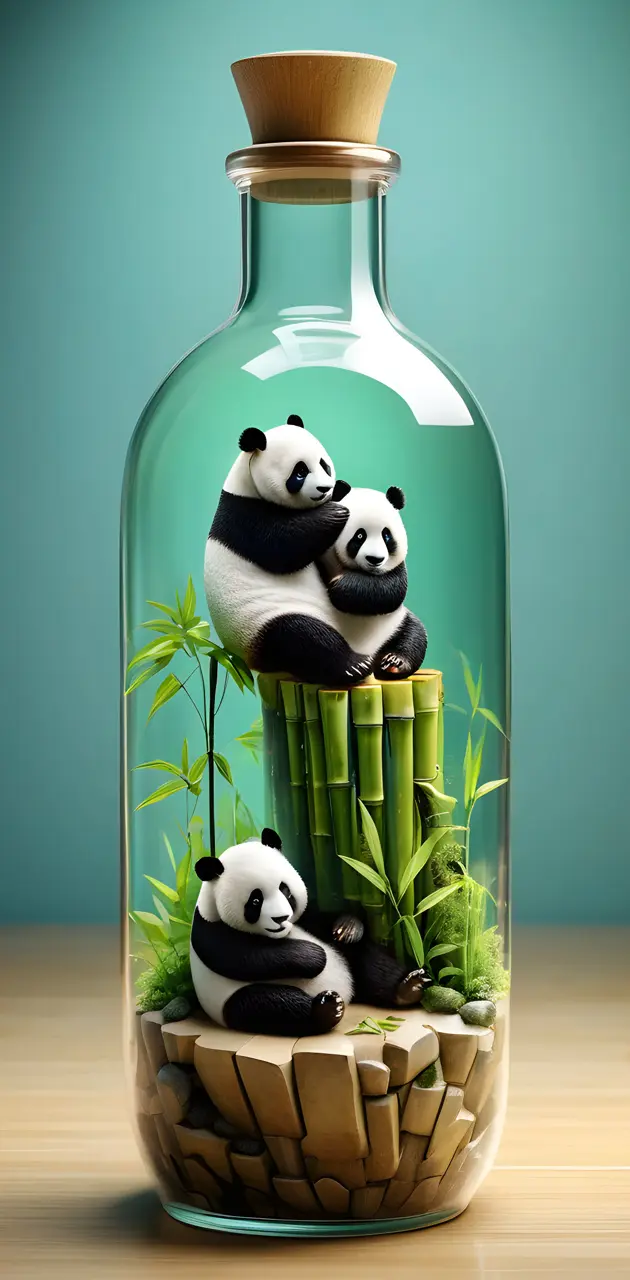 a bottle with a couple pandas inside