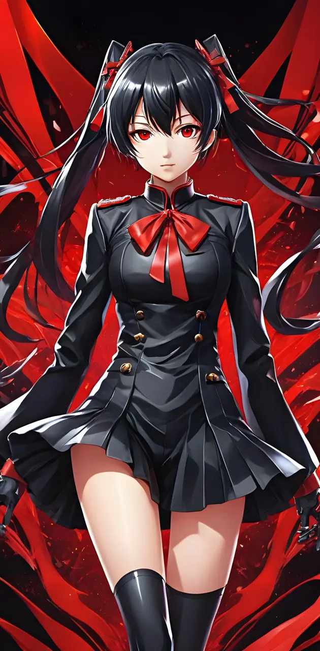 Black dress, red background