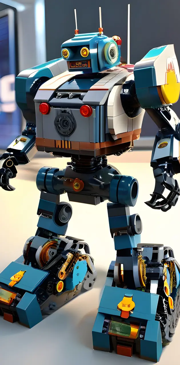 a robot with a blue