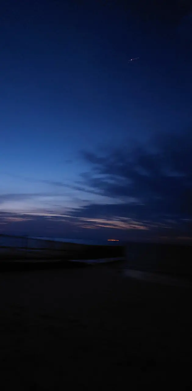 Blue beach sunset