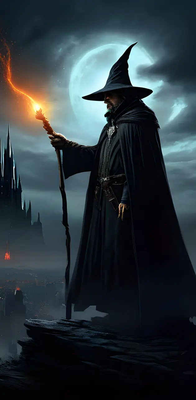 dark wizard doing dark magic in the dark tower