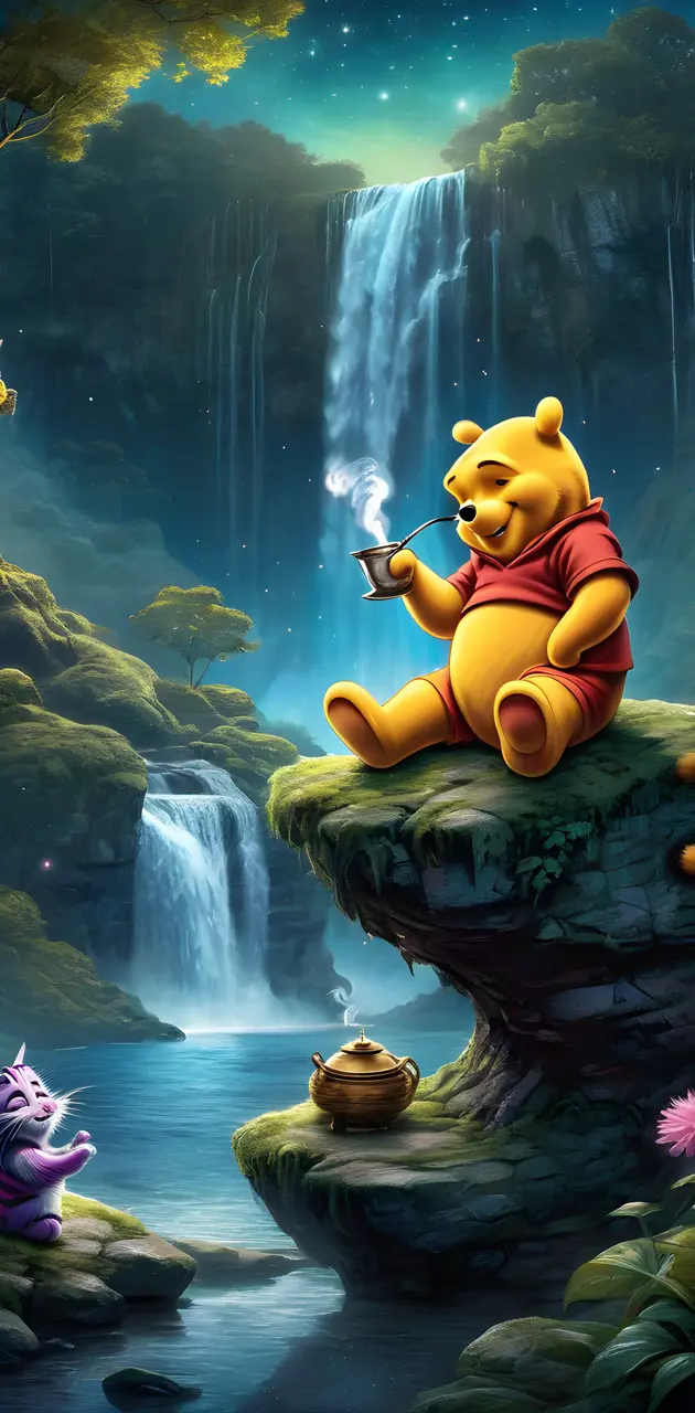 Pooh Bear on a vacation smoking some pot to relax