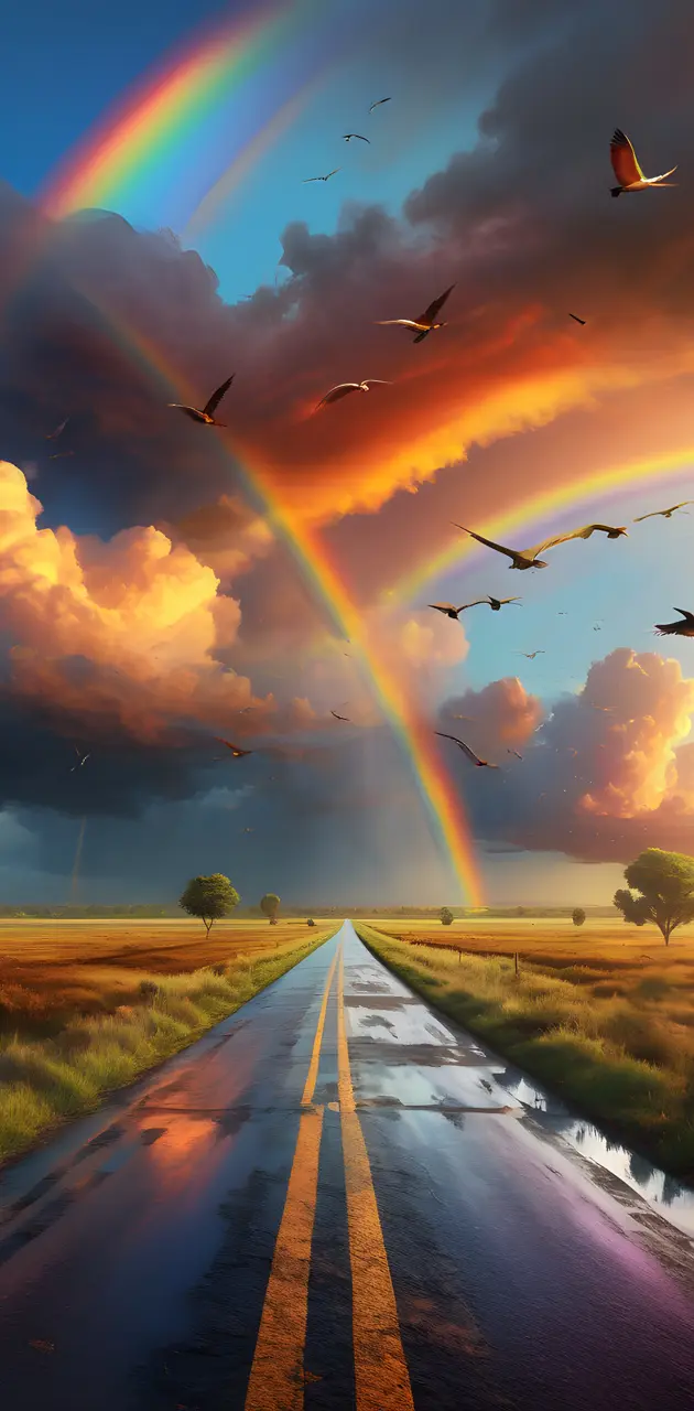 Road Horizon Rainbow