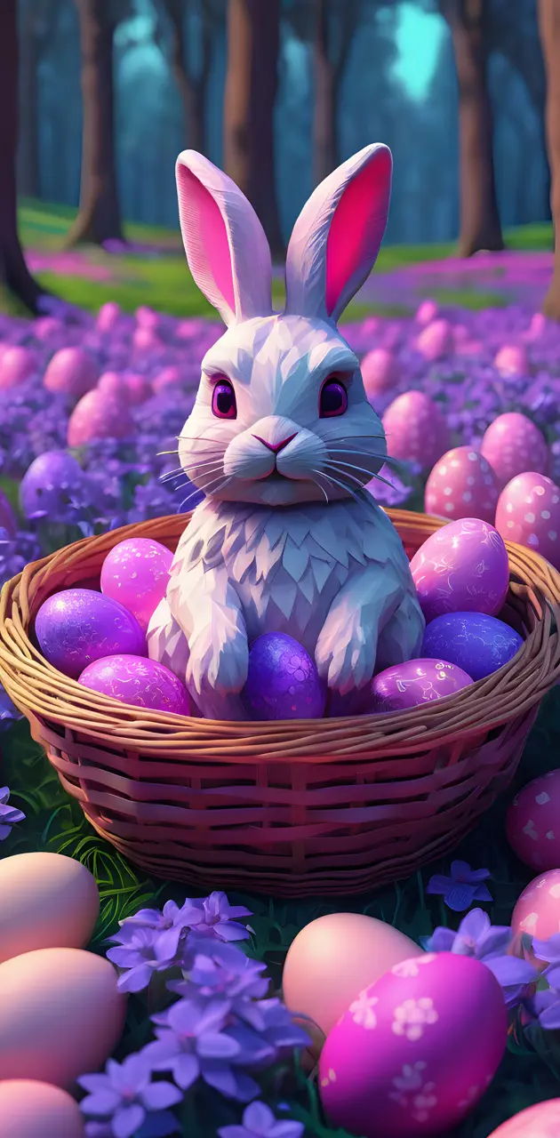 Happy Easter with bunny in basket