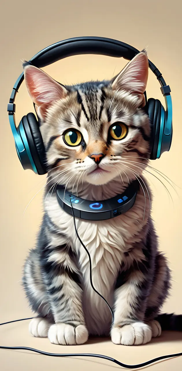 kitty wearing headphones