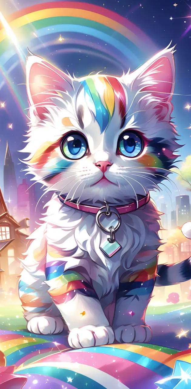 Kawaii rainbow kitten