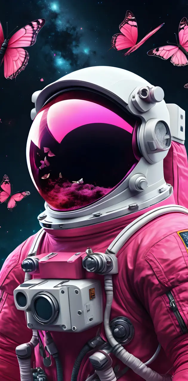 Pink Astronaut with Butterflies