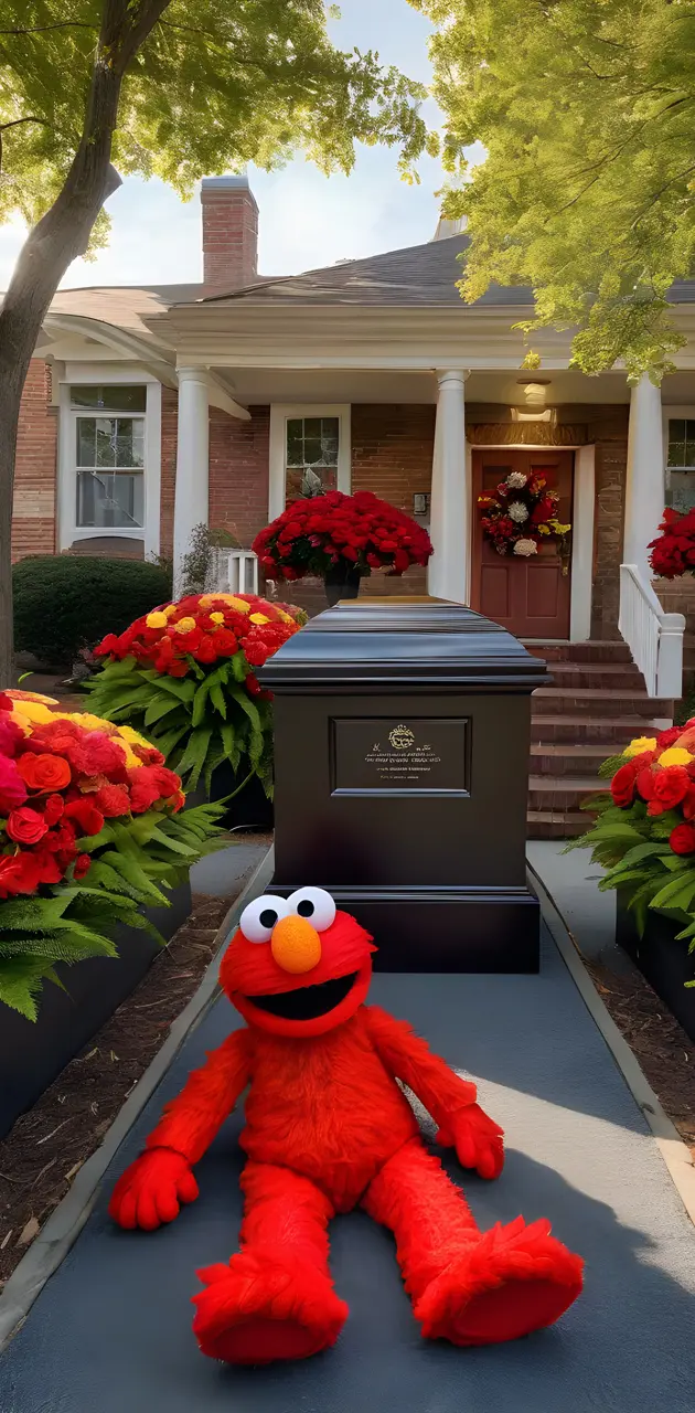 Elmo at a funeral home