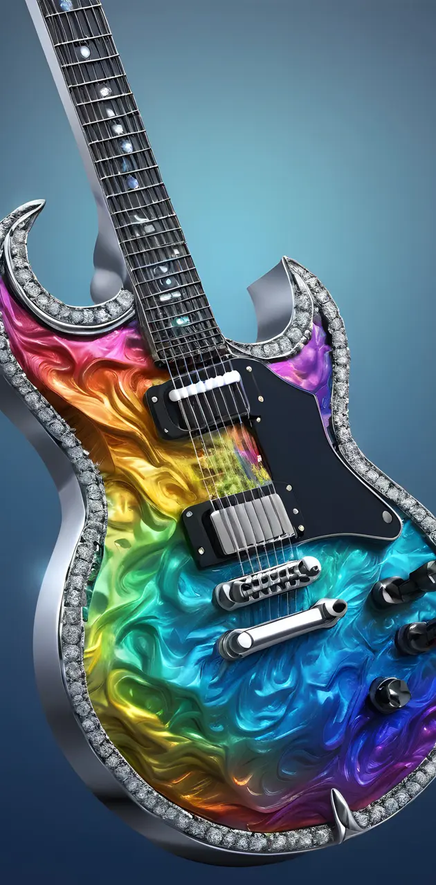 marble rainbow colored pendant, guitar