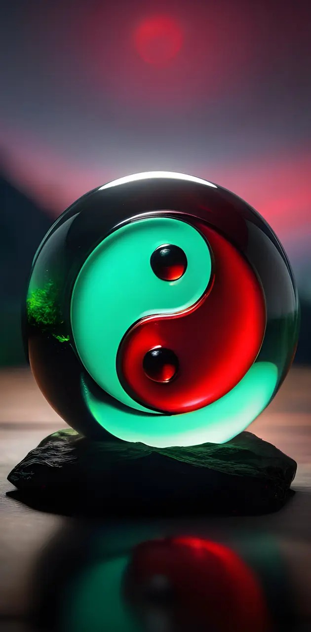 a green and red bowling ball