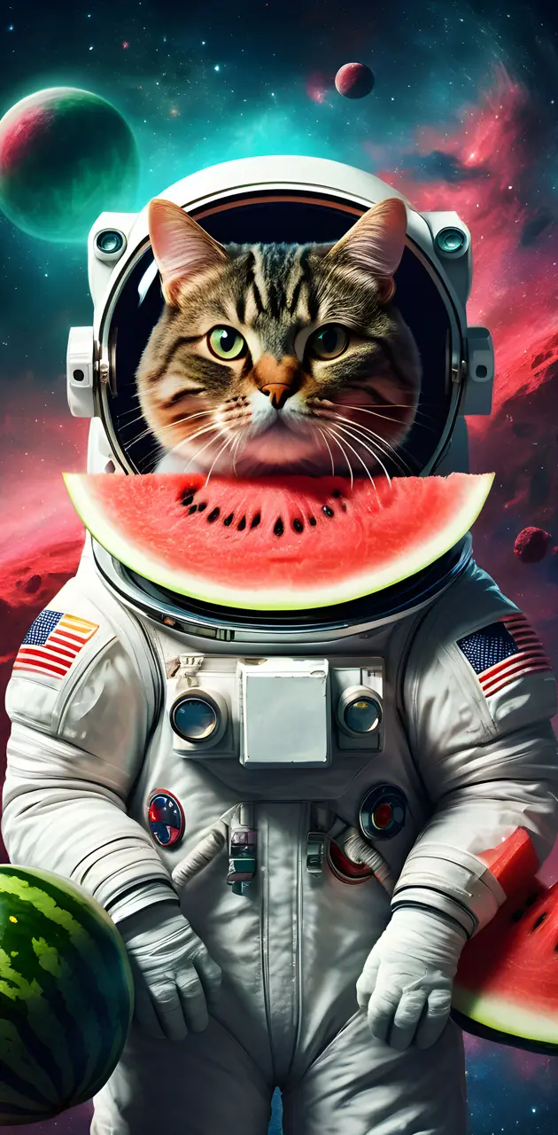 watermelon cat in space