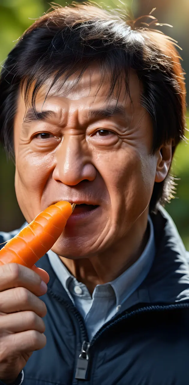 Jackie Chan eating a carrot