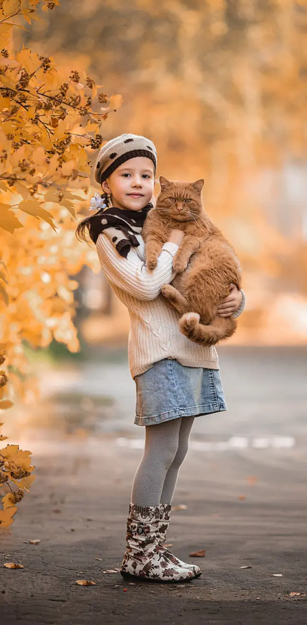 cute kid and cat