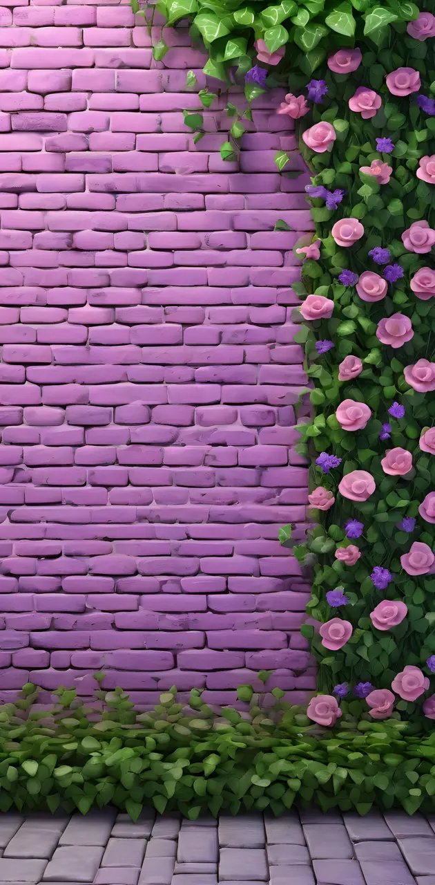 a purple door with flowers growing on it