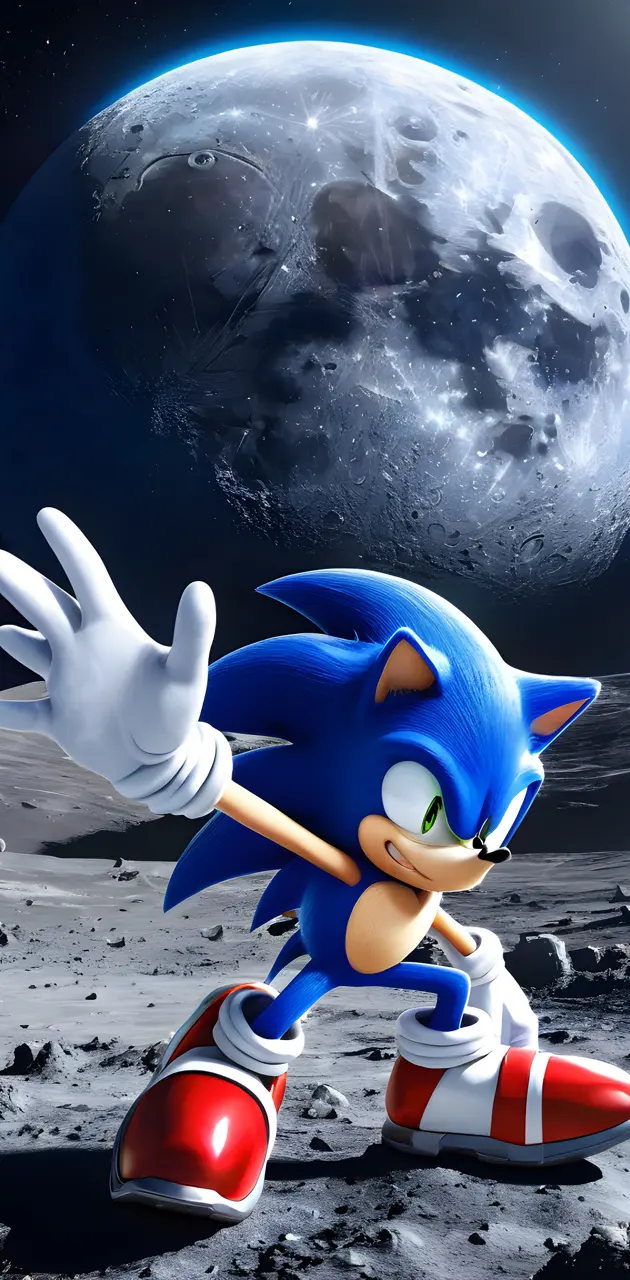 Tired Sonic (Sonic, anime, on the moon, beautifuly lit)