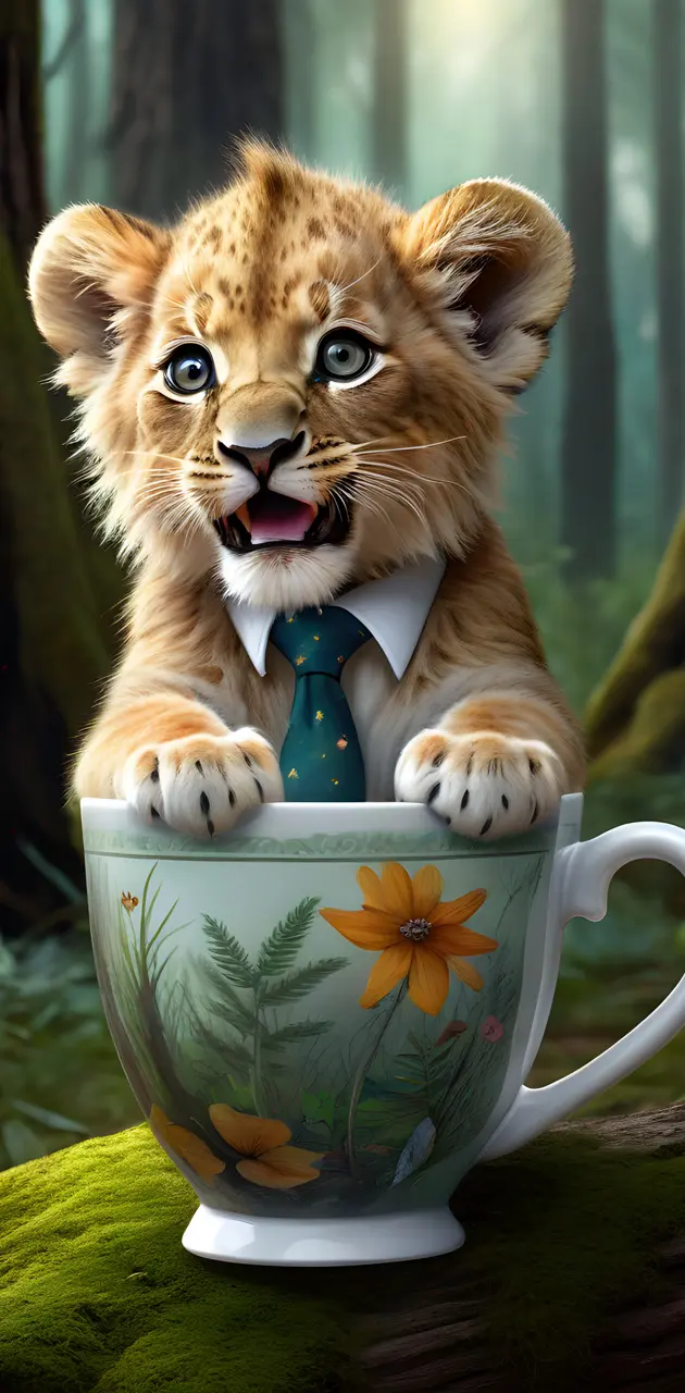 a lion cub in a teacup