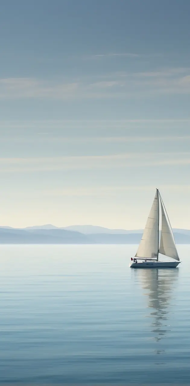 Lone sailboat on sea