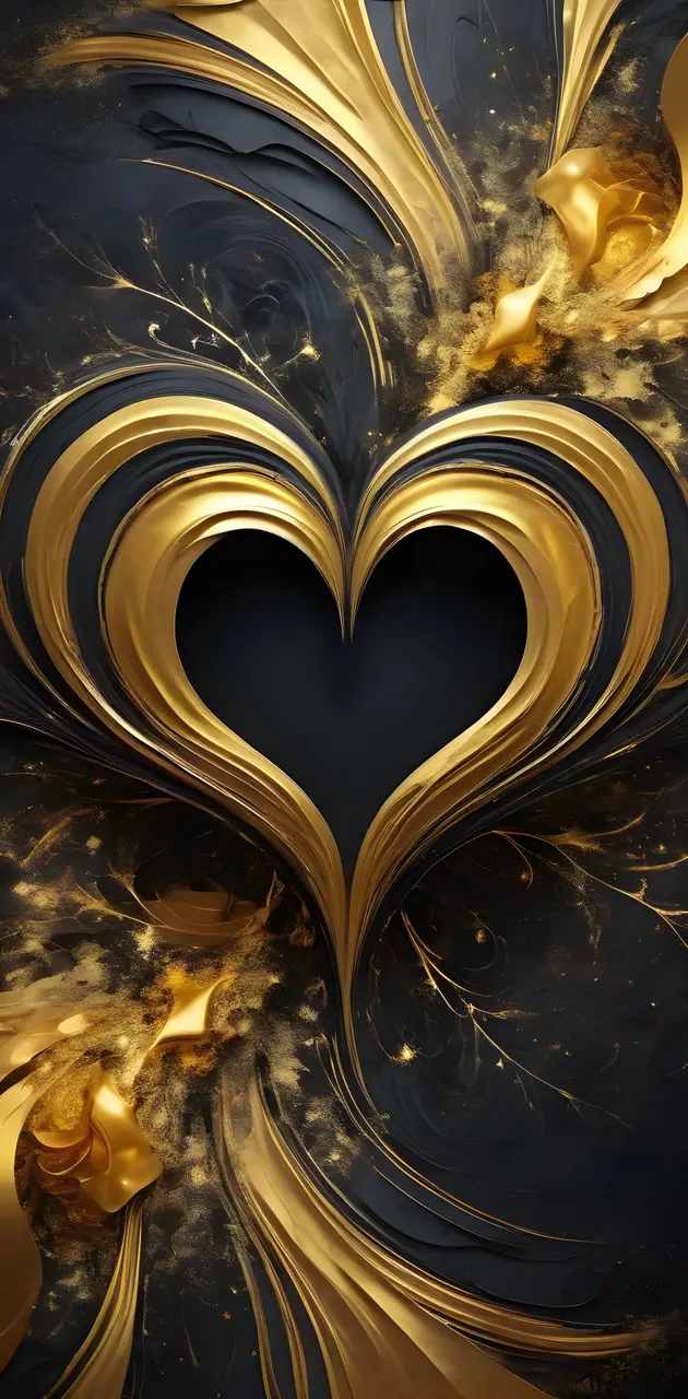 "Elegance" Gold & Black Twirly Heart 1.1