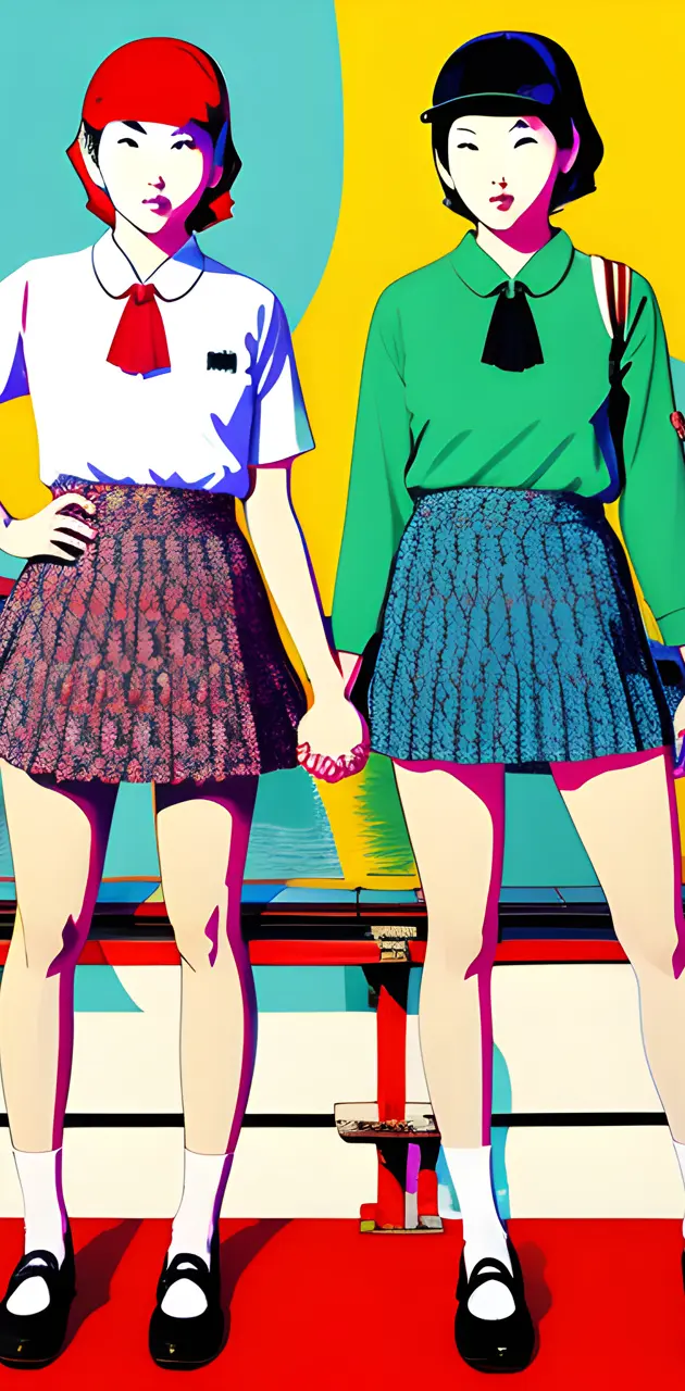 Two girls holding hands pop art