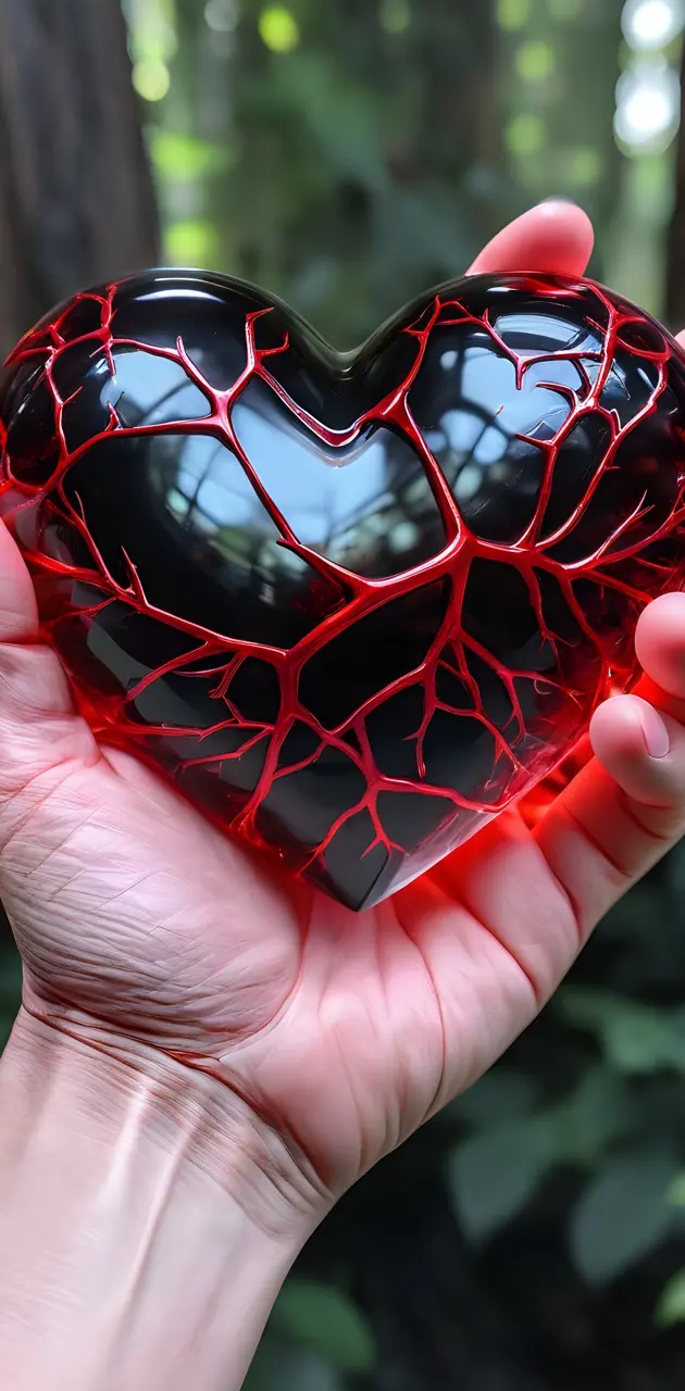 Black Crystal Heart with Red Aluminum Veins