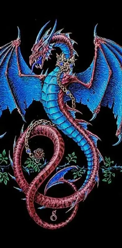 Download A Red And Blue Dragon With Feathers Wallpaper