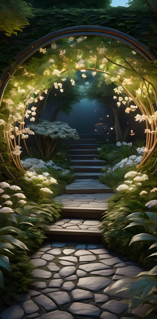 Bioluminescent Japanese Moon Gate Zen Garden Inspiration