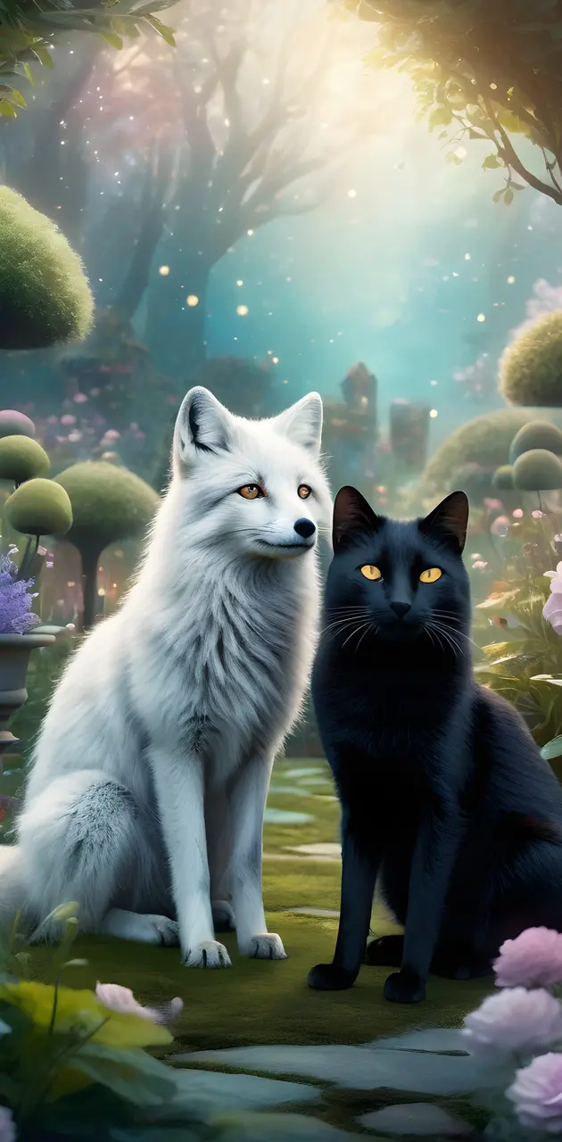 Arctic Fox and Black Cat