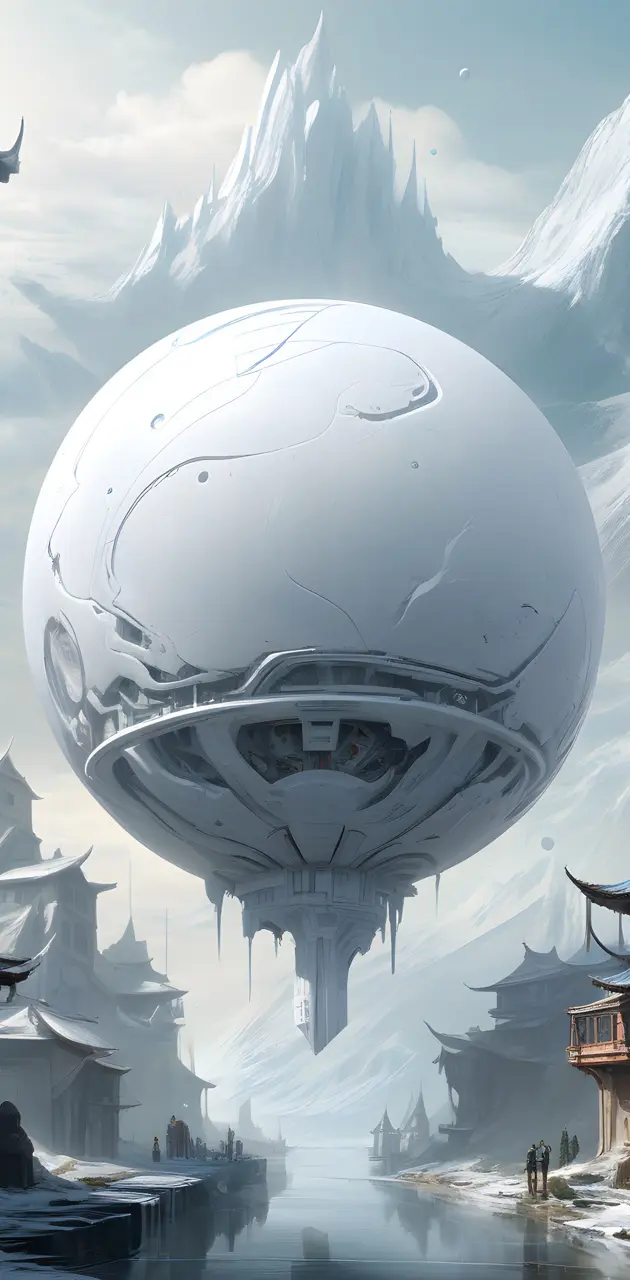 a large white spherical object with a large white circle in the middle
