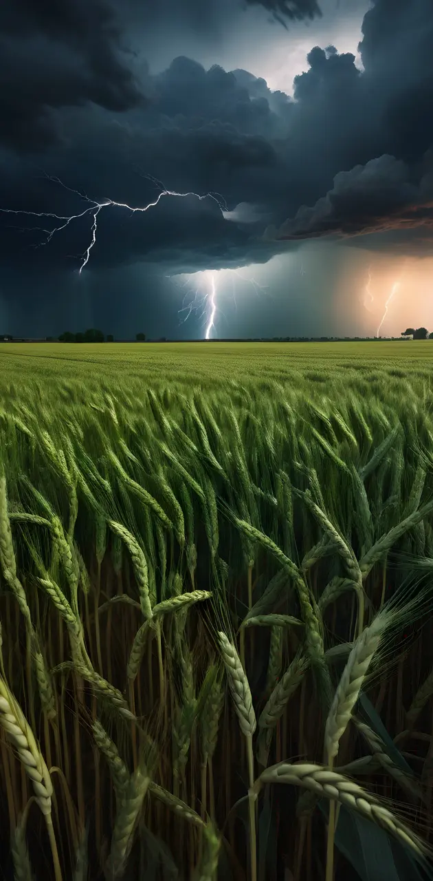 Wheat field with stormy clouds