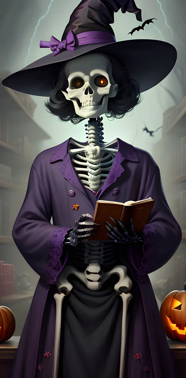 Halloween Skeleton Scholar with Book Cozy Well-Dressed Hygge
