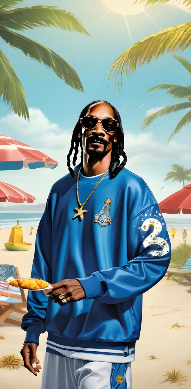 Snoop Doggy Dogg, snacking, beach,