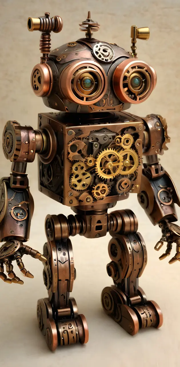 a metal robot with a gold and black face