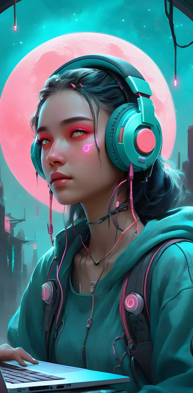 Cyberpunk Girl With Labtop