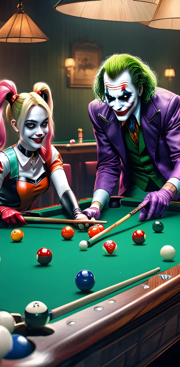 Harley and the joker playing pool