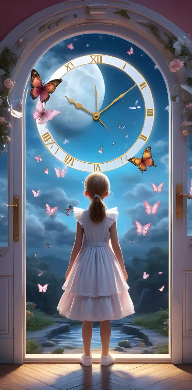 a girl looking at a clock