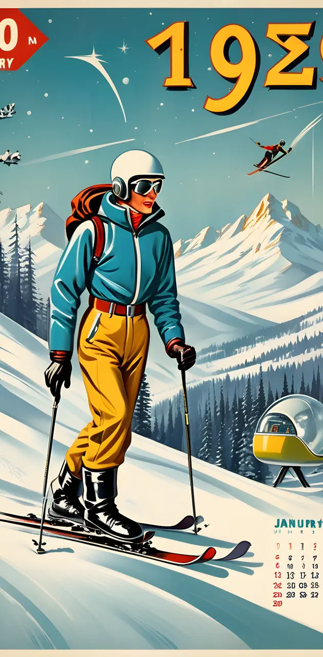 Vintage Skiing Beautiful Woman