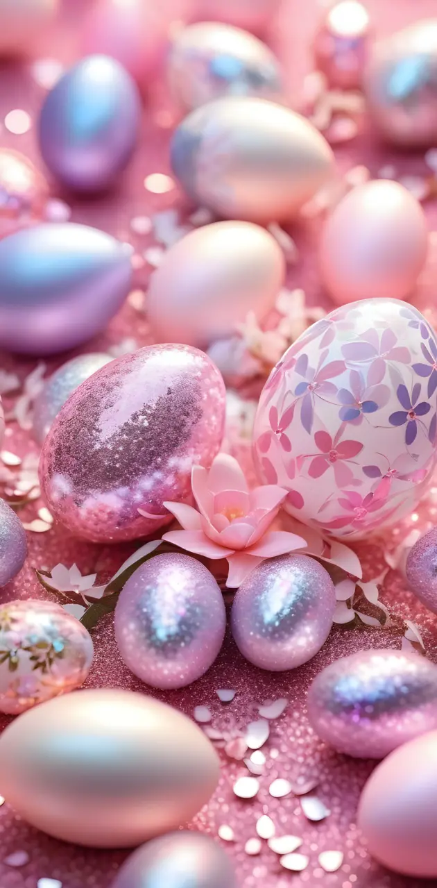 Pink Floral Glitter Easter Eggs 