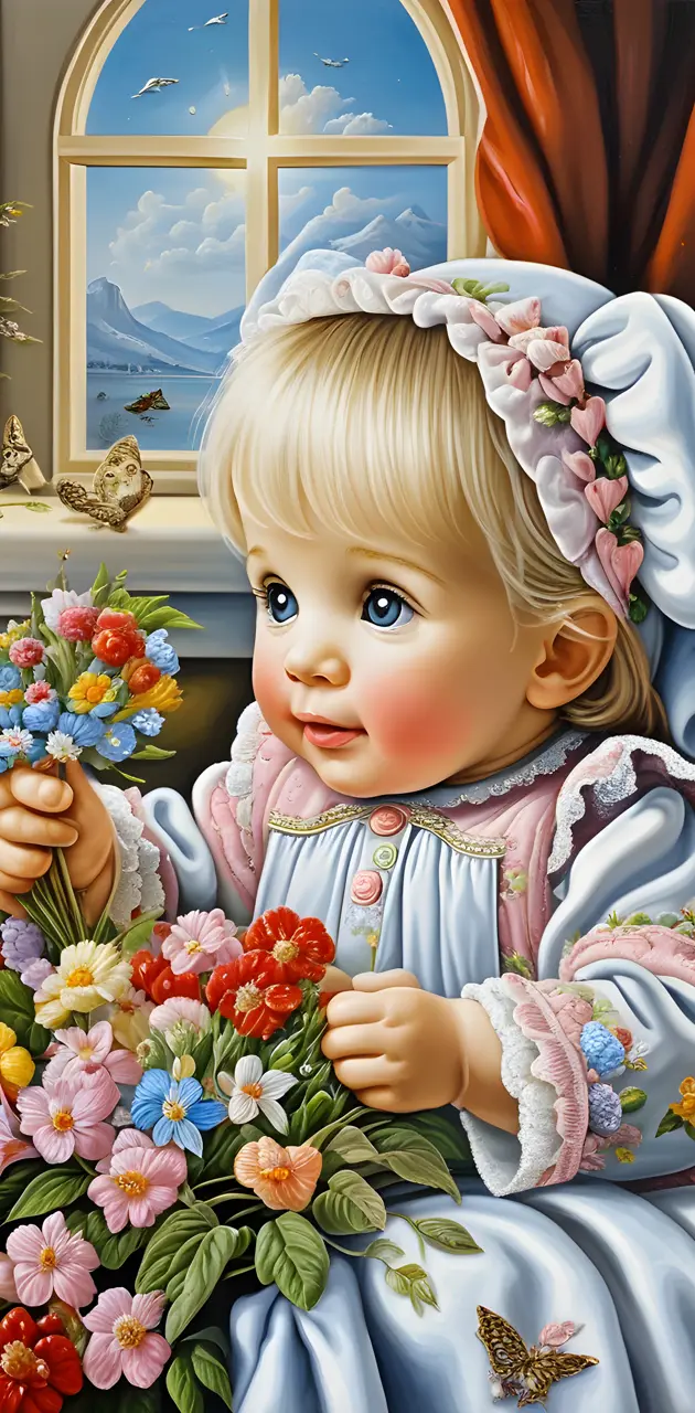 cute baby girl with flowers