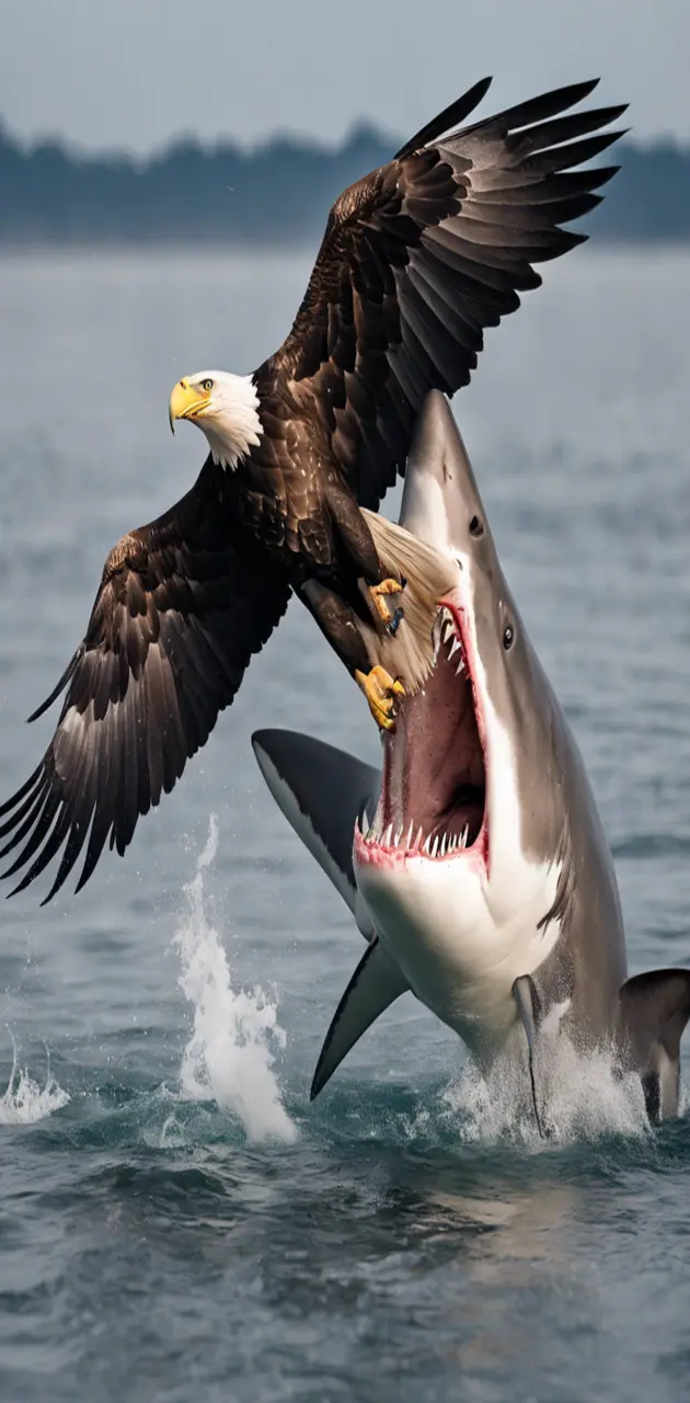 Shark fighting eagle 
