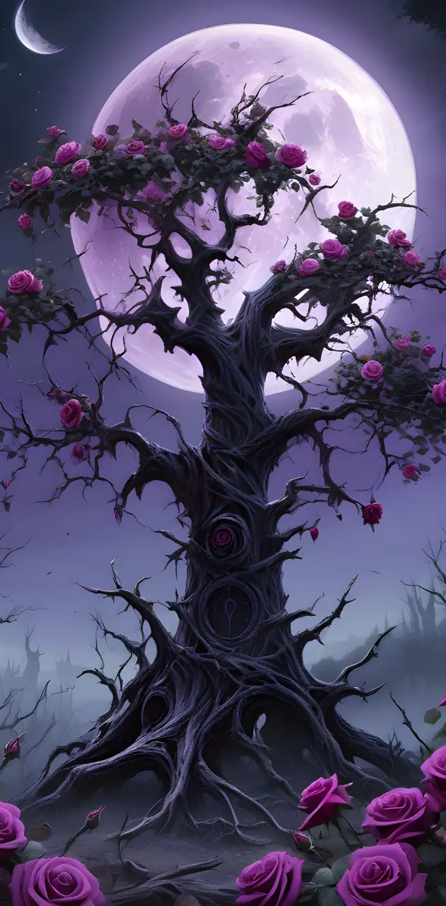 Dead Tree with Purple Roses
